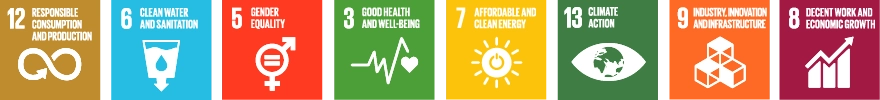 SDG goals most relevant for Sandvik: SDG 12 Responsible consumption and production, SDG 6 Clean water and sanitation, SDG 5 Gender equality, SDG 3 Good health and well-being, SDG 7 Affordable and clean energy, SDG 13 Climate action, SDG 9 Industry, innovation, and infrastructure and SDG 8 Decent work and economic growth (logos)